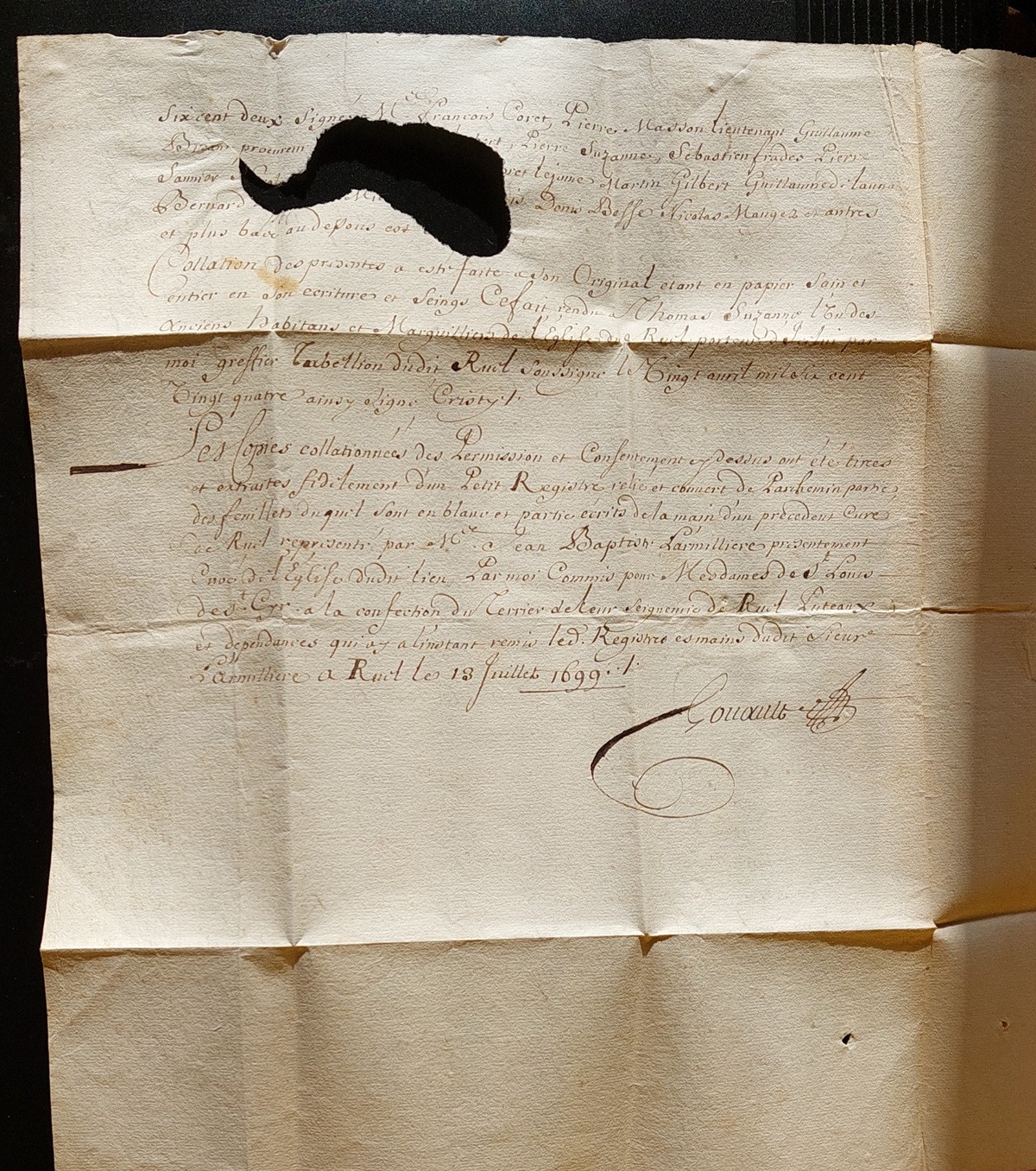 1699 07 13_3 s da le Curè de Rute FRANCE - Lettre pour le Conseiller du Roi Paris Foglio 2 Verso