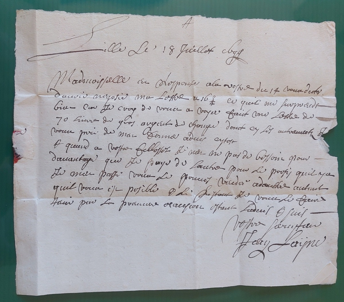 1699 07 18 s da DOUAY Fr ad Anversa Foglio 1 Verso Testo lettera