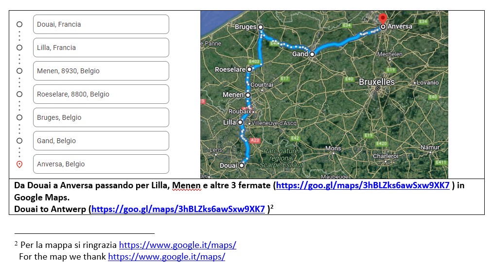 1699 07 18 s1 da DOUAY Fr ad Anversa MAP percorso attuale