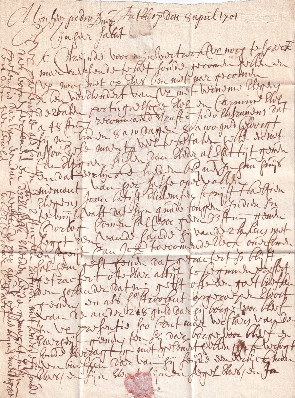 Foglio 1 verso, testo lettera, scritto anche in verticale
