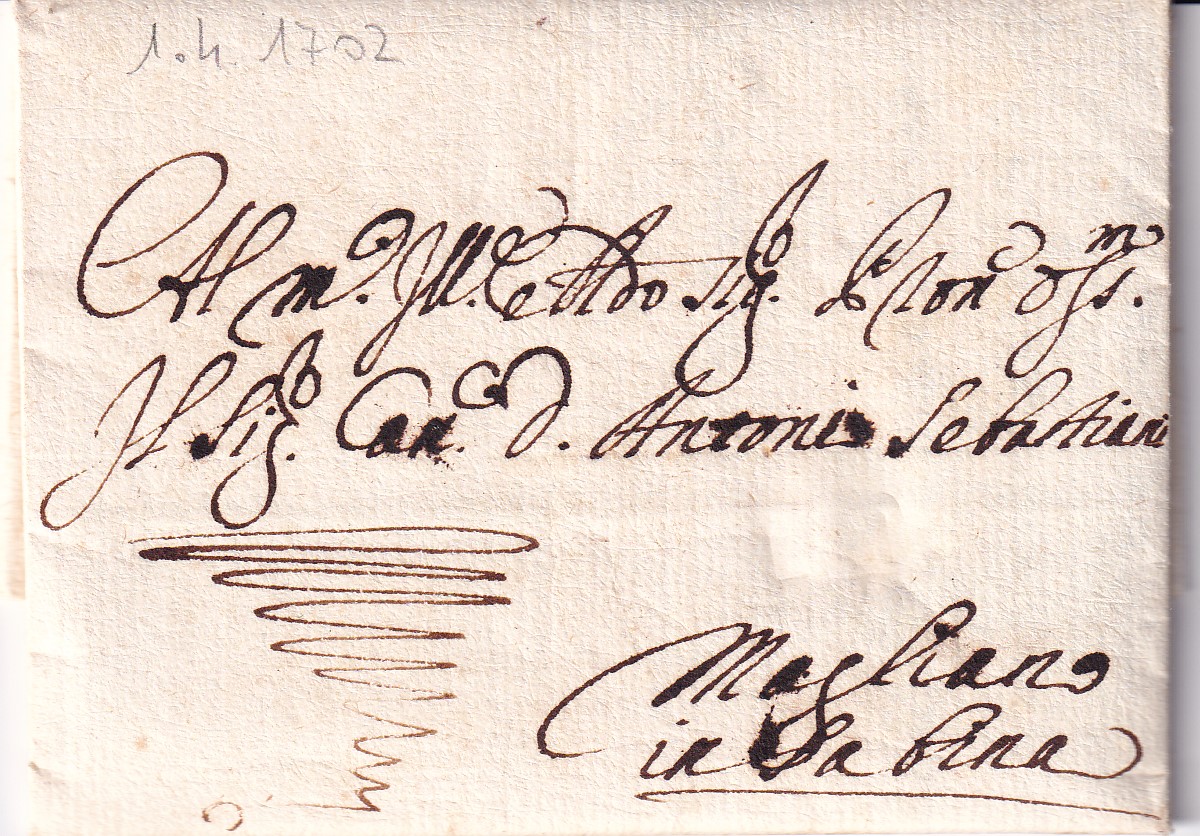 1702 04 01 da Roma a Magliano in Sabina per Antonio Sebastiani Piego a pacchetto diviso in 9 Foglio 1 Recto Indirizzo