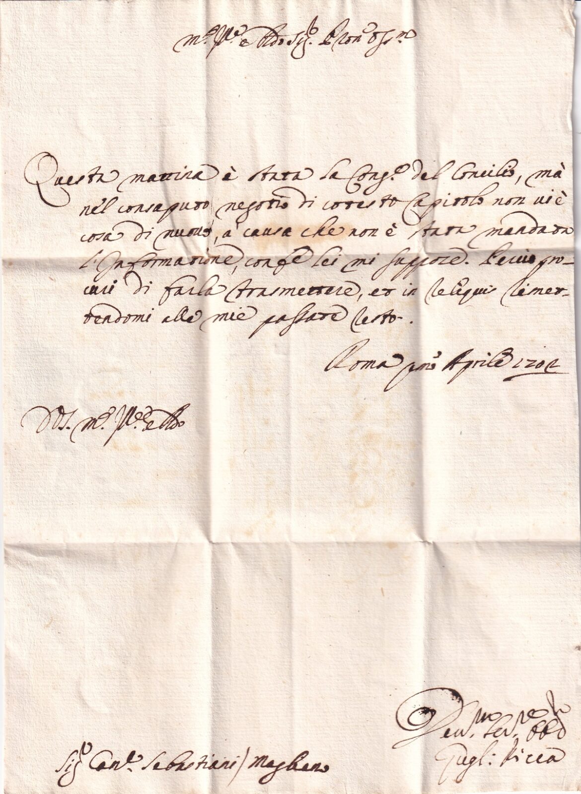 Foglio 1 verso, testo lettera