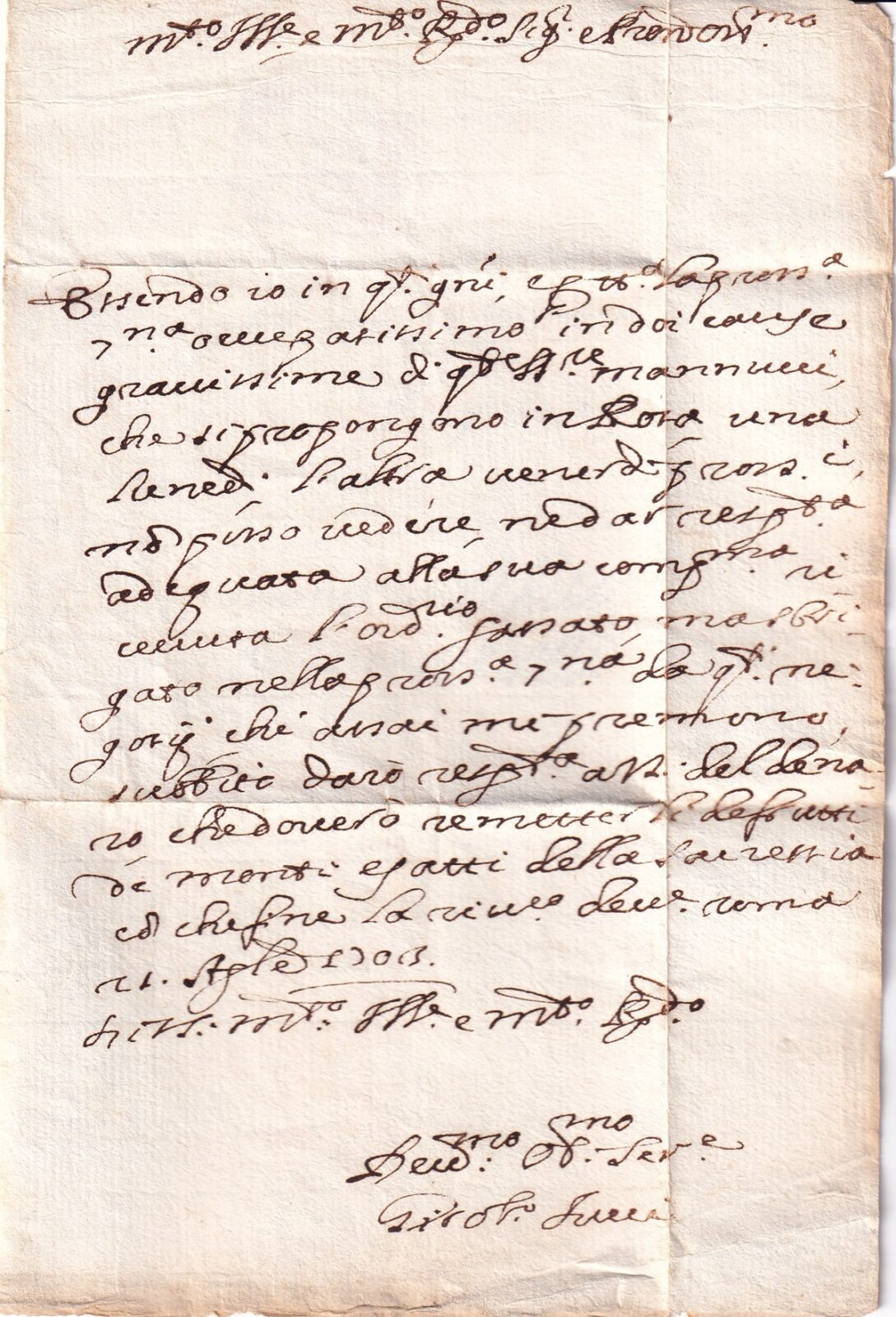 1703 04 21_1 s da ROMA a OTRICOLI-MAGLIANO per ANTONIO SEBASTIANI Foglio 1 Verso Lettera