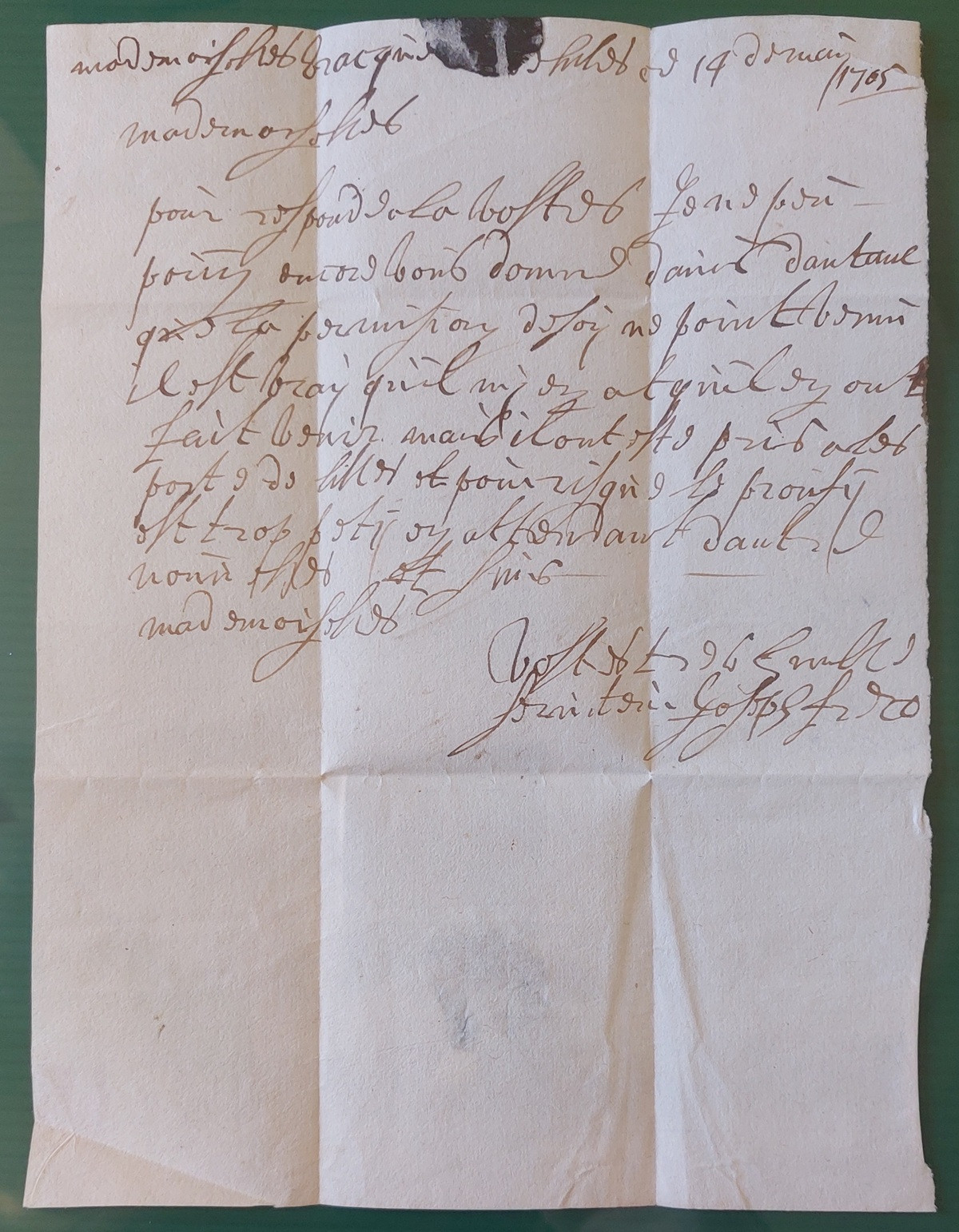 Foglio 1 verso, testo lettera