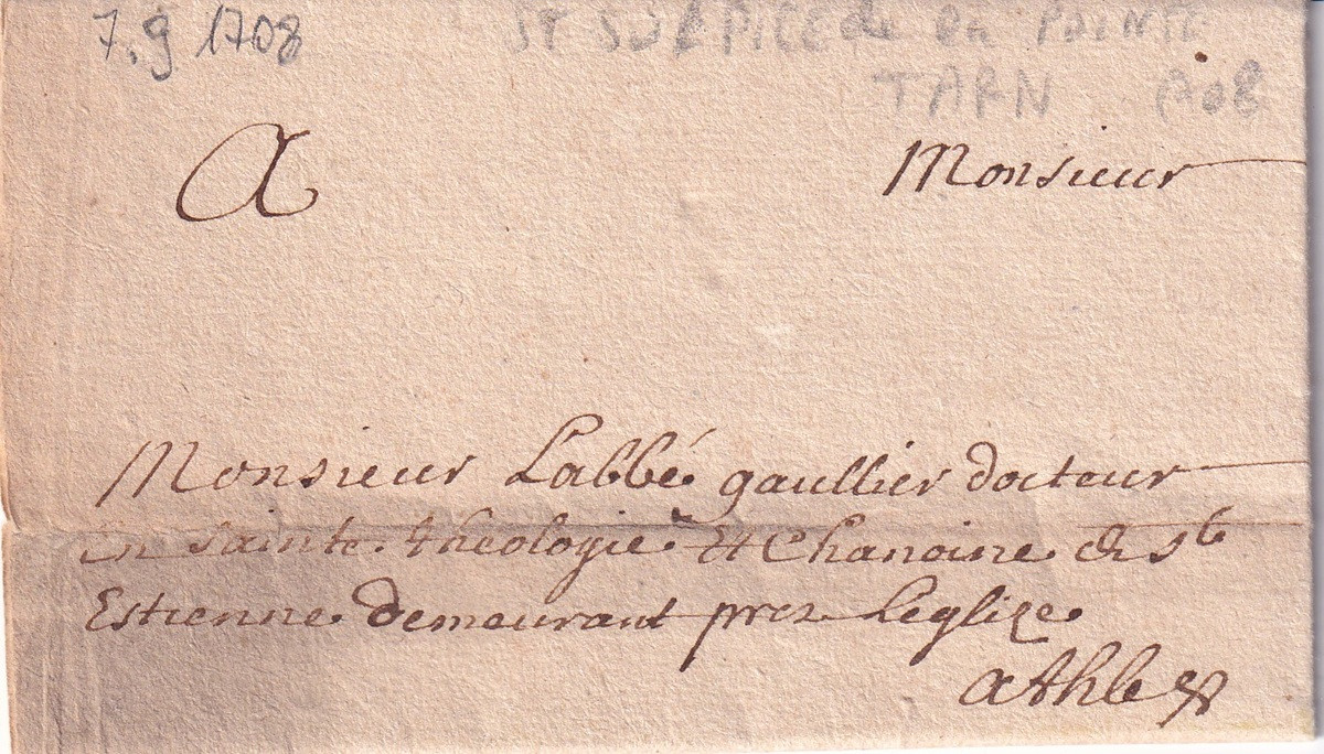 1708 09 07 s da SAINT SULPICE DE LA POINTE-TARN Piego in 6 Foglio 1 Recto indirizzo