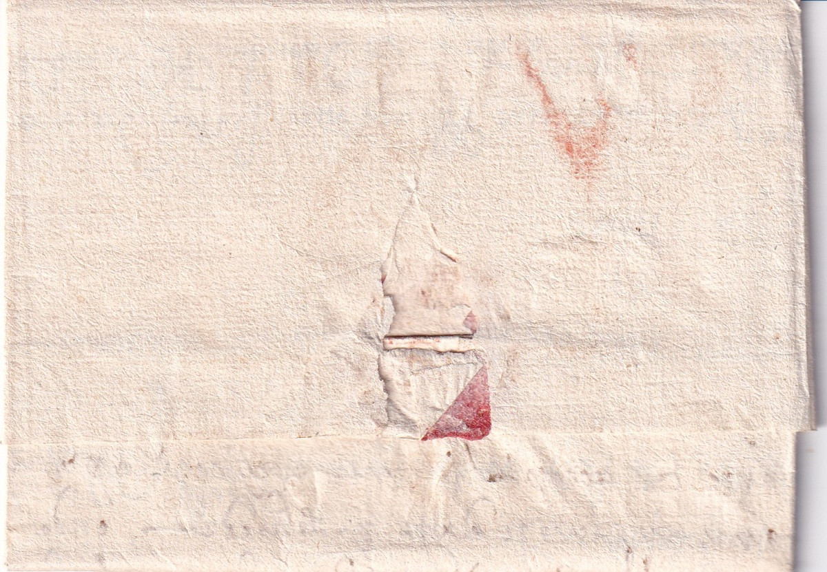 V con matita rossa e bollo rosso di chiusura