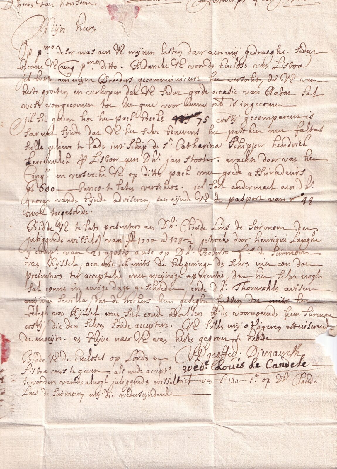 Foglio 1 Verso, testo della lettera