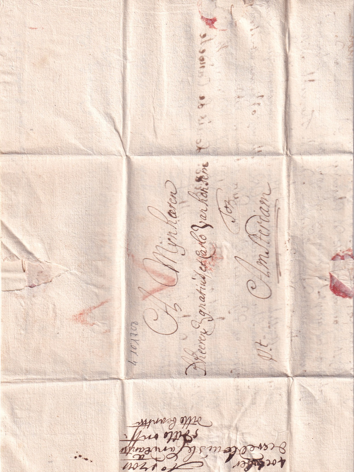 Recto, destinatario, bollo rosso, nota