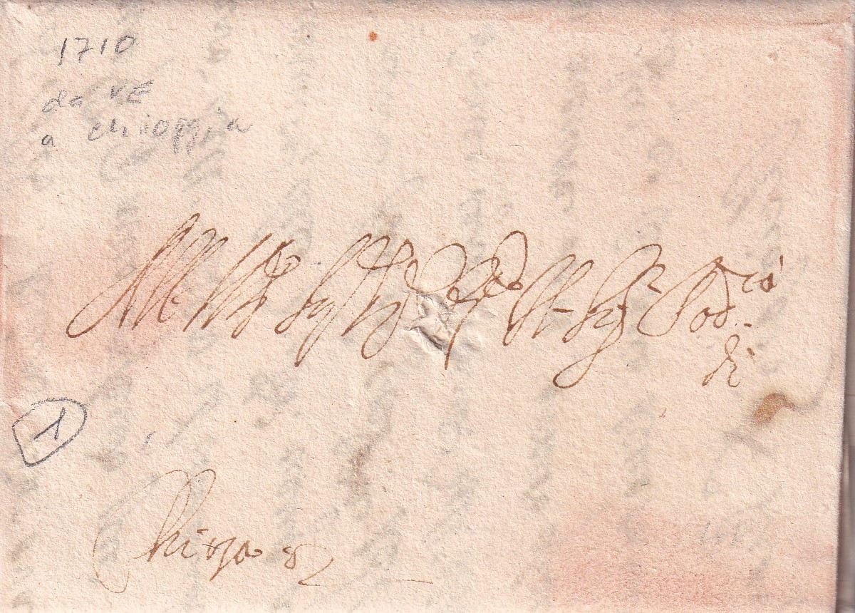 Foglio 1 Recto, indirizzo, segni di bollo impresso