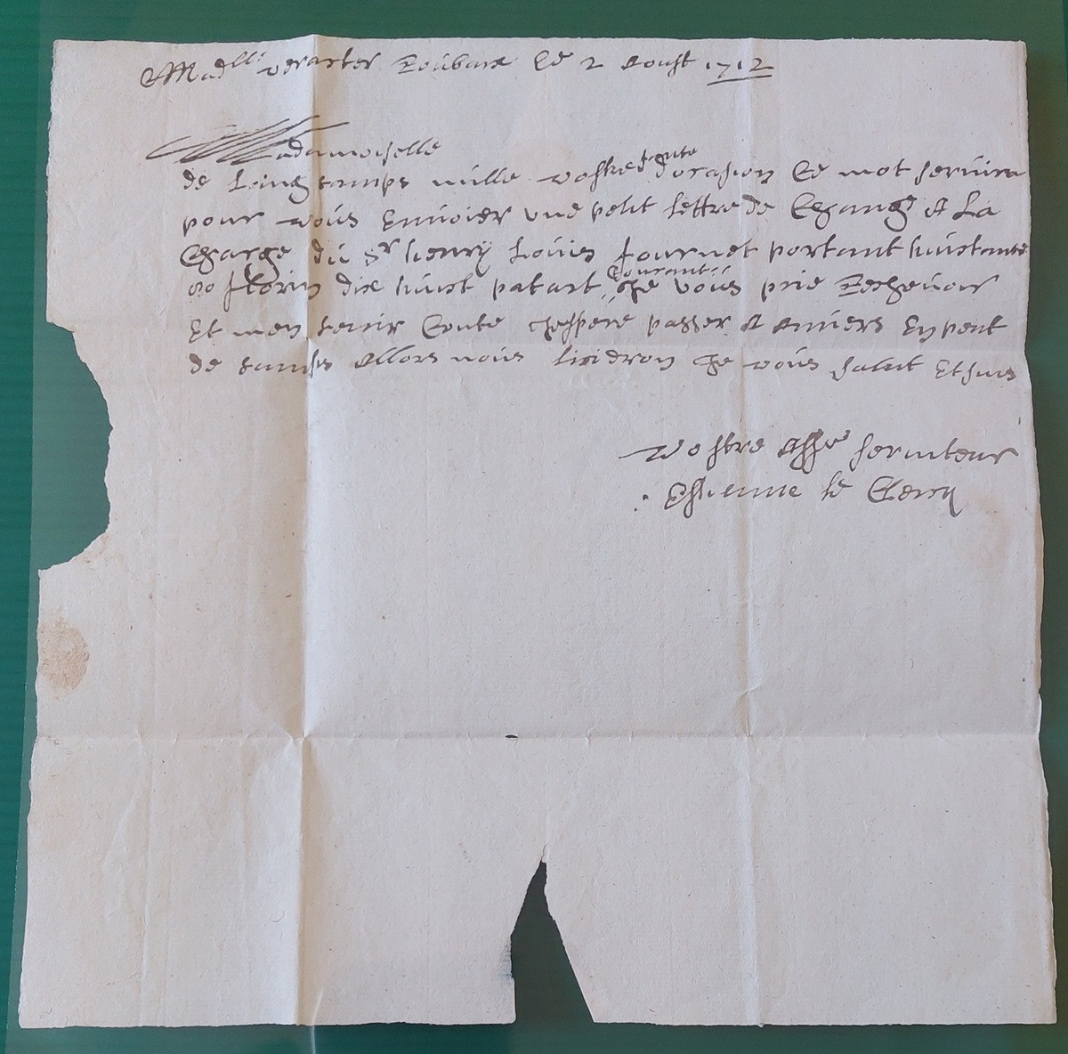 Foglio 1 Verso, testo della lettera