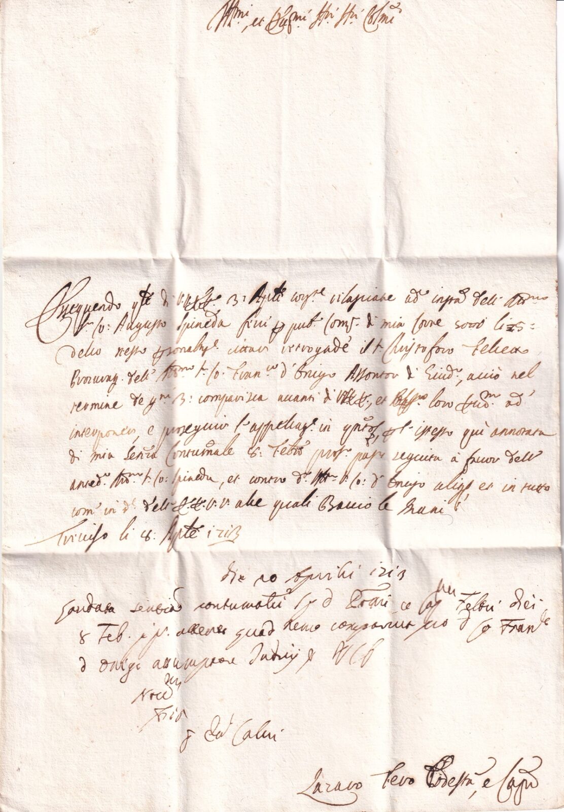 Foglio 1 Verso, testo della lettera