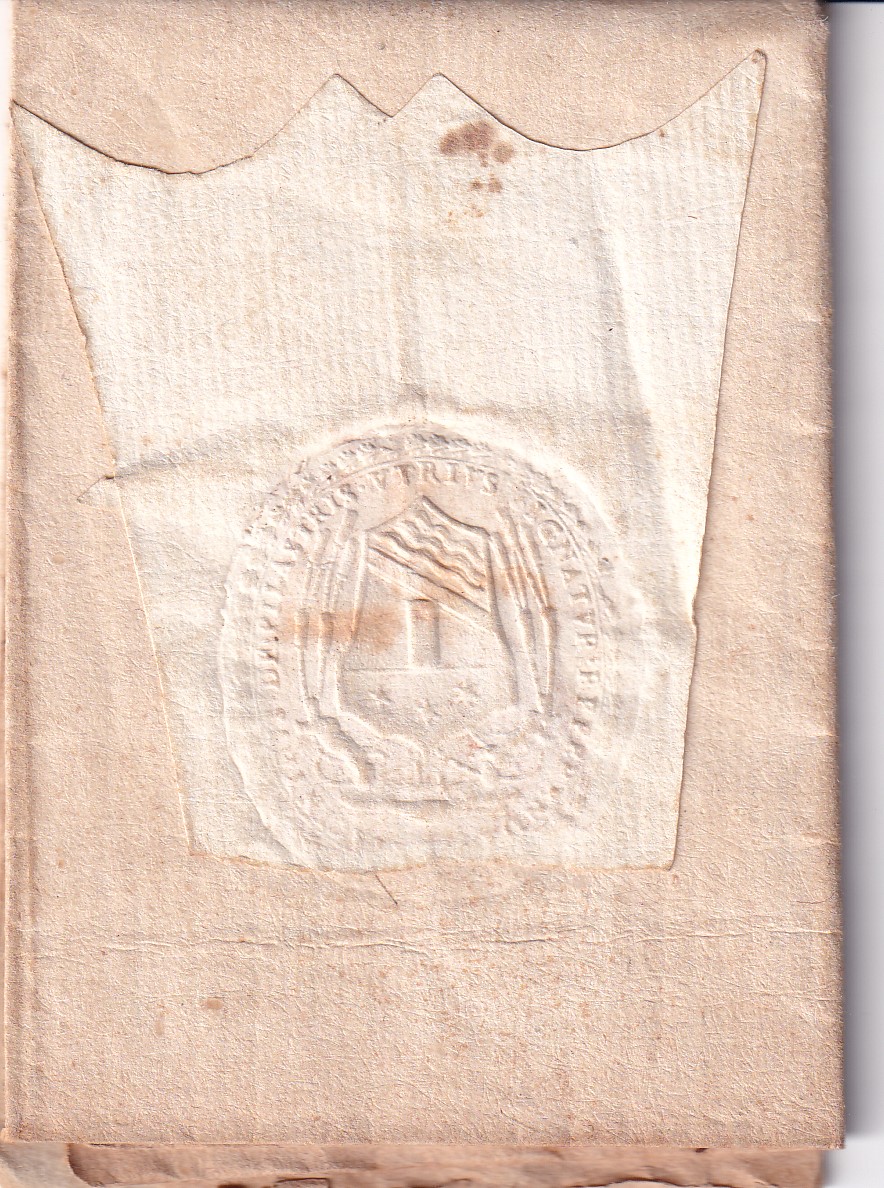 1714 06 13_ STATO PONTIFICIO da FROSINONE ad ALATRI Foglio 1 Recto sigillo bollo a secco impresso su bandella