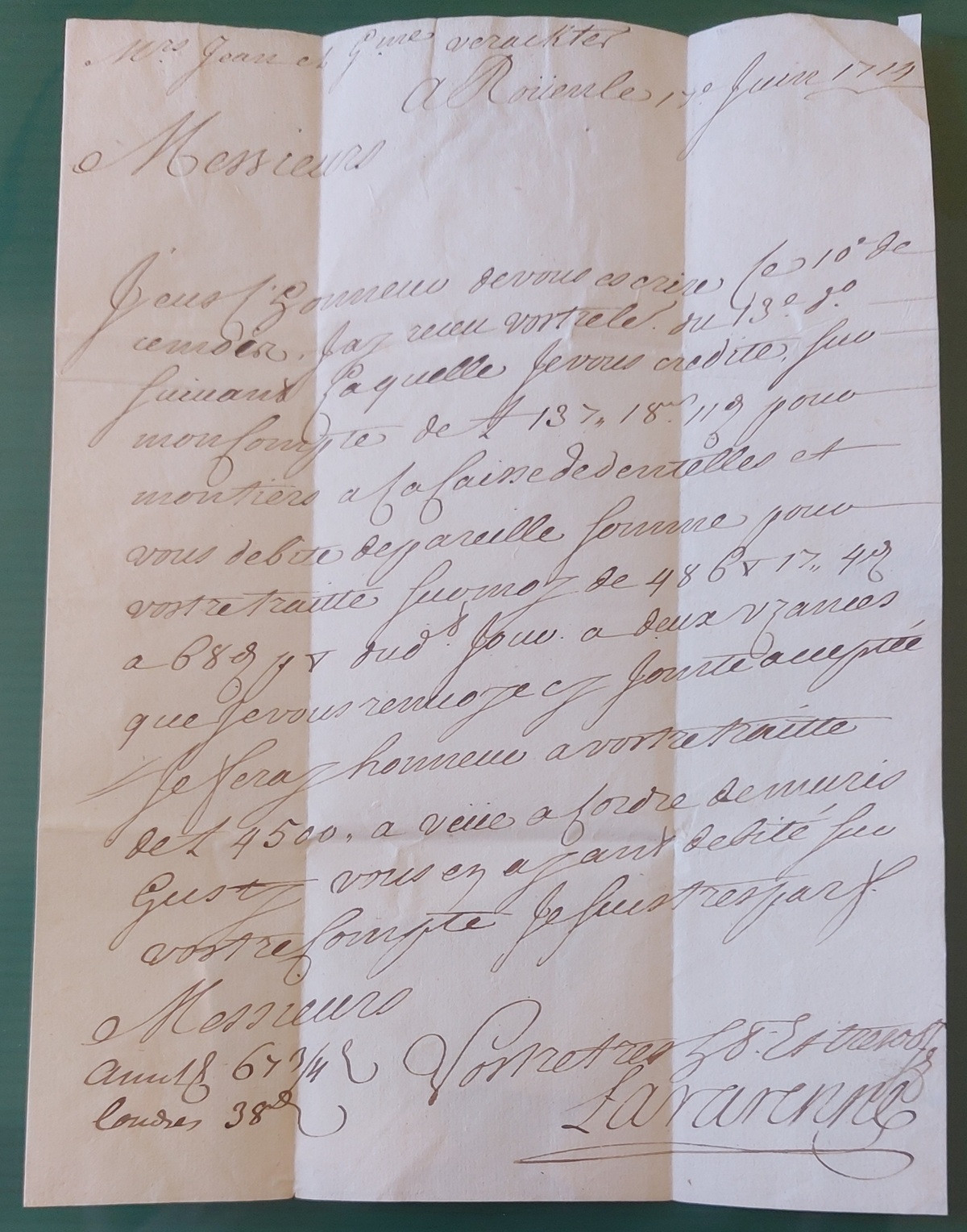 Foglio 1 Verso, testo della lettera