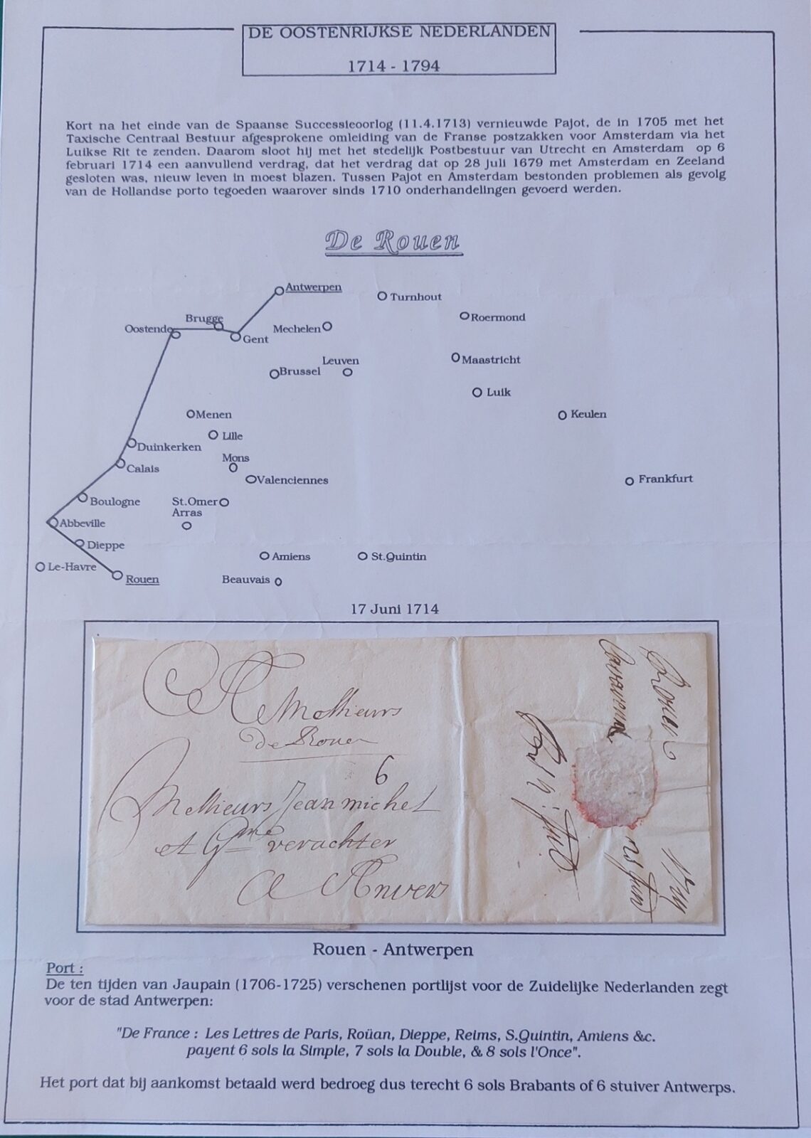 1714 08 14_7 s lettera da Rouen ad Anversa mappa descrizione piego recto