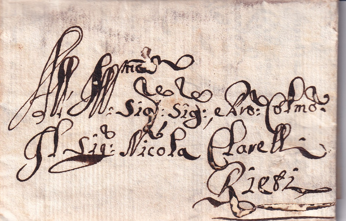 1719 07 29 s da Roma_Mariano Clarelli a Rieti per Nicola Clarelli Bi-foglio ripiegato in 9 Foglio 1 Recto