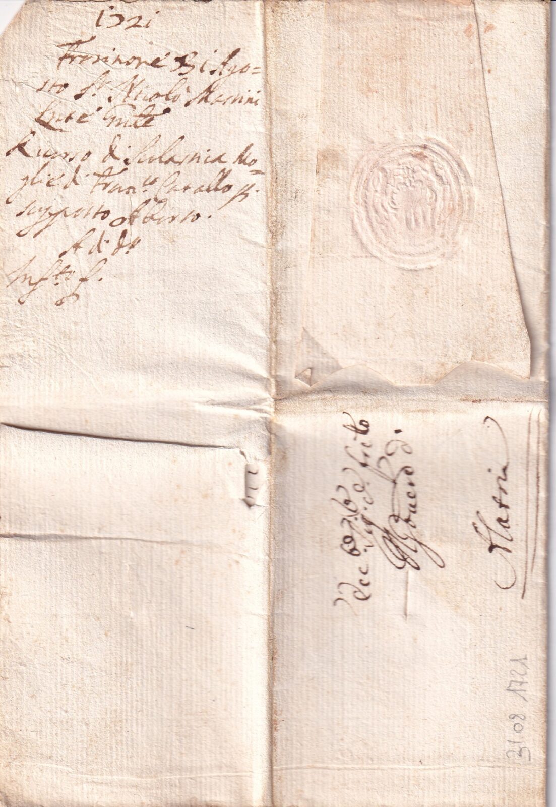Foglio 1 Recto indirizzo, bollo, nota del ricevente o Gilda