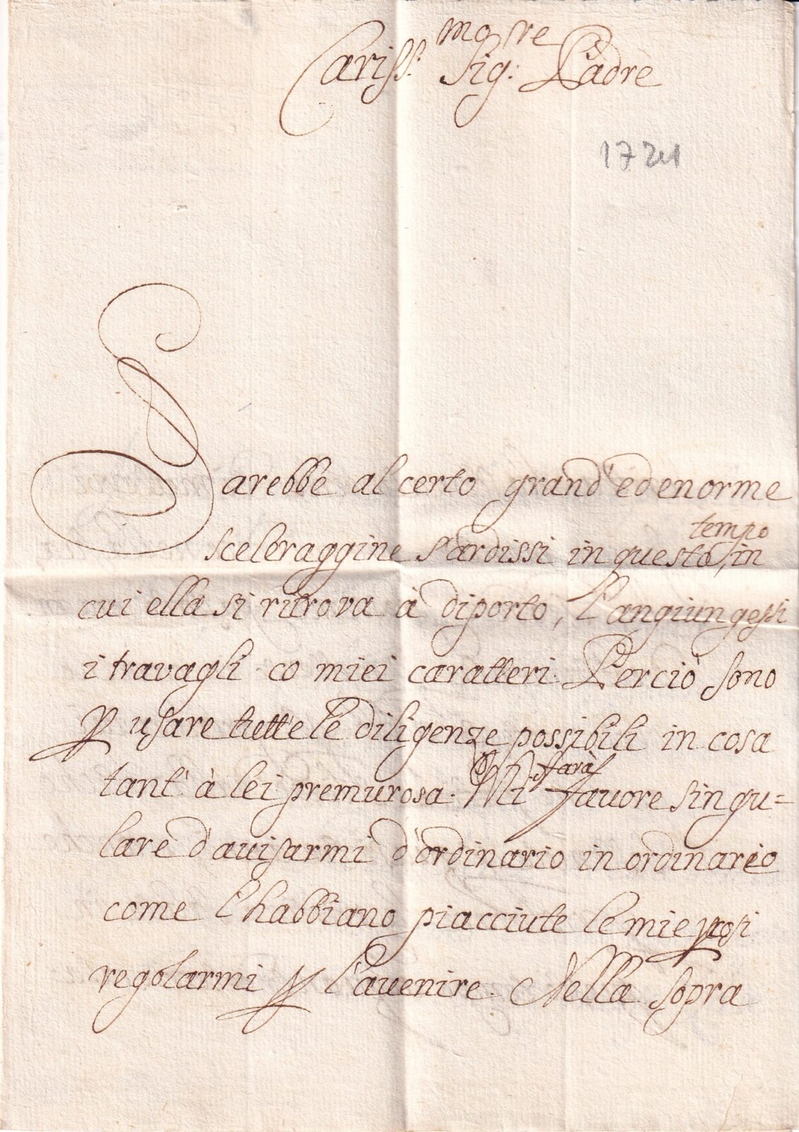 1723 05 08 s da giobatta cattaneo a Mons Carlo Caore Bi-foglio Foglio 1 Recto