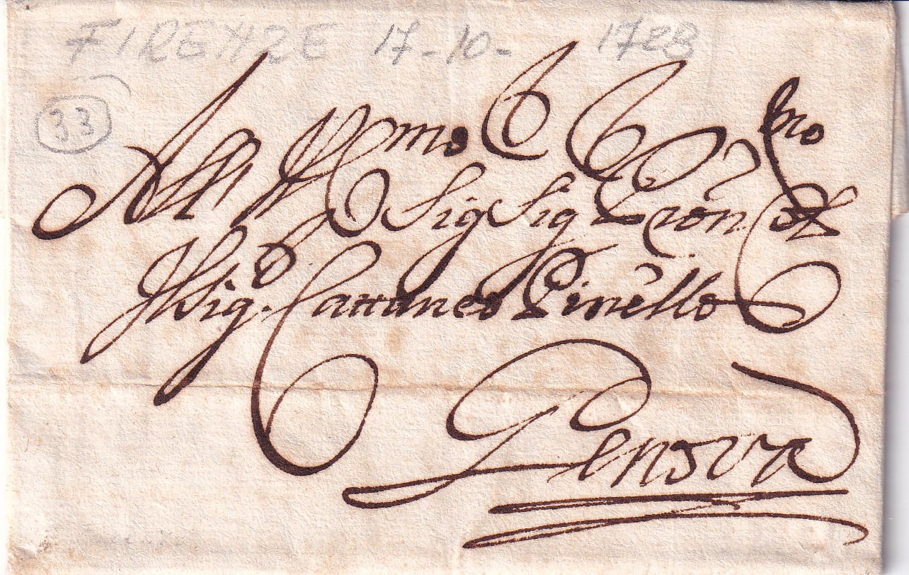 1728 10 17 da FIRENZE a GENOVA Foglio piegato in 9 recto indirizzo
