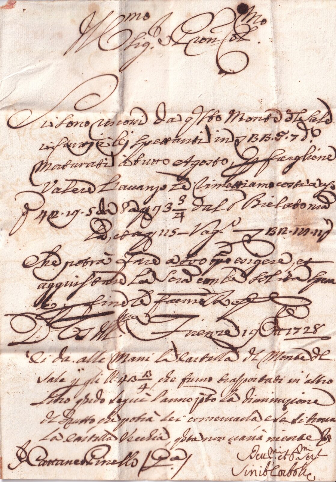 Verso, testo della lettera