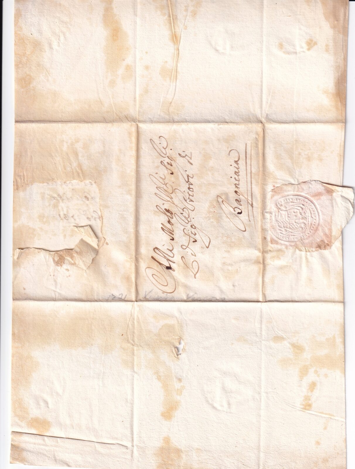 1731 11 17_1 s da Viterbo a Bagnaia Foglio 1 Recto indirizzo e SIGILLO CARTACEO