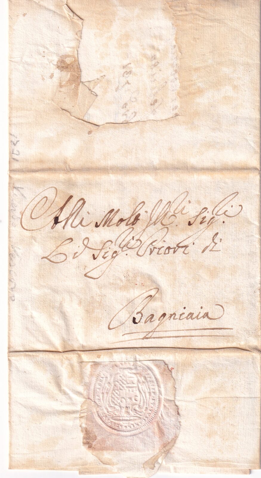 1731 11 17_3 da Viterbo a Bagnaia foglio 1 recto indirizzo e sigillo