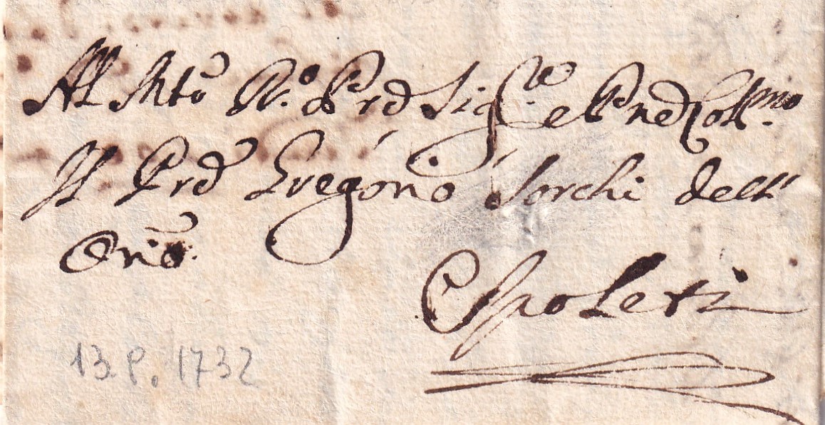 1732 09 13 da ROMA per SPOLETO Bi-foglio -foglio 1 recto ripiegato in 9