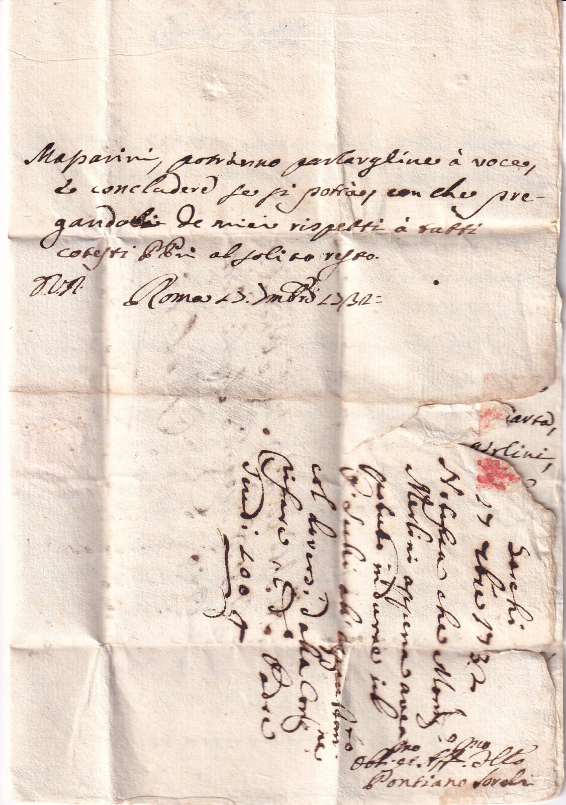 1732 09 13_3 s da ROMA per SPOLETO foglio 1 verso