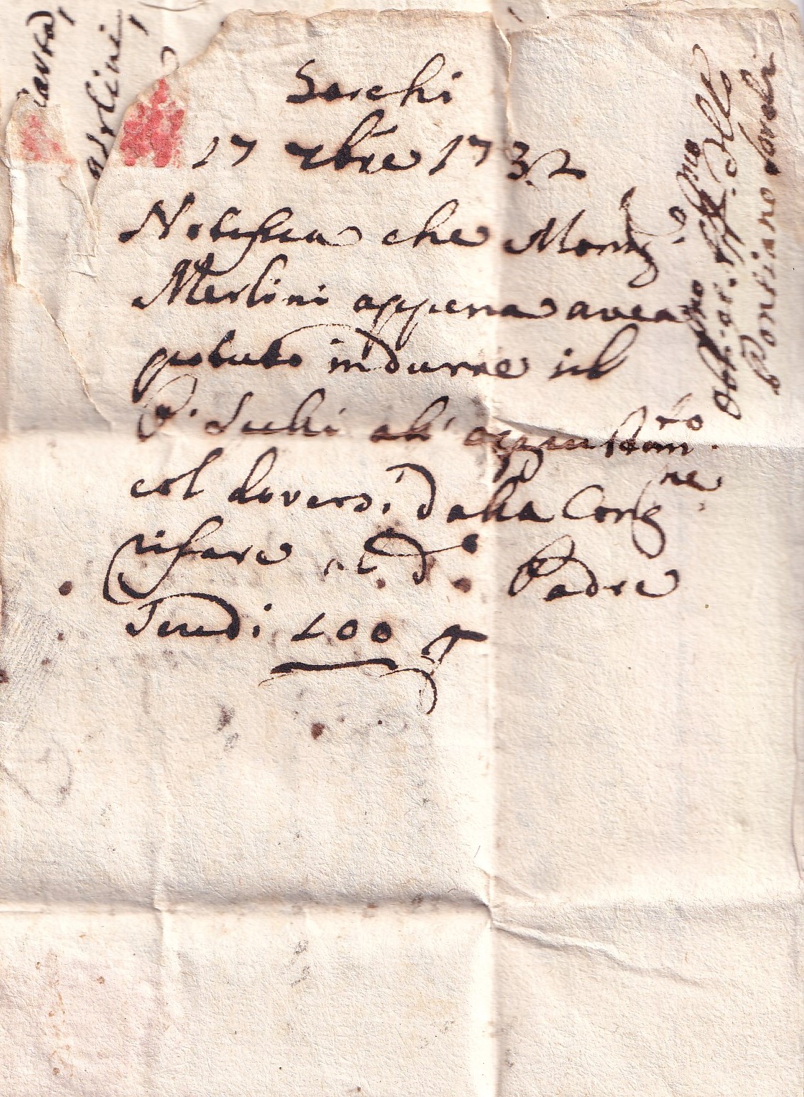 1732 09 13_4 da ROMA per SPOLETO foglio 1 verso - particolare risposta