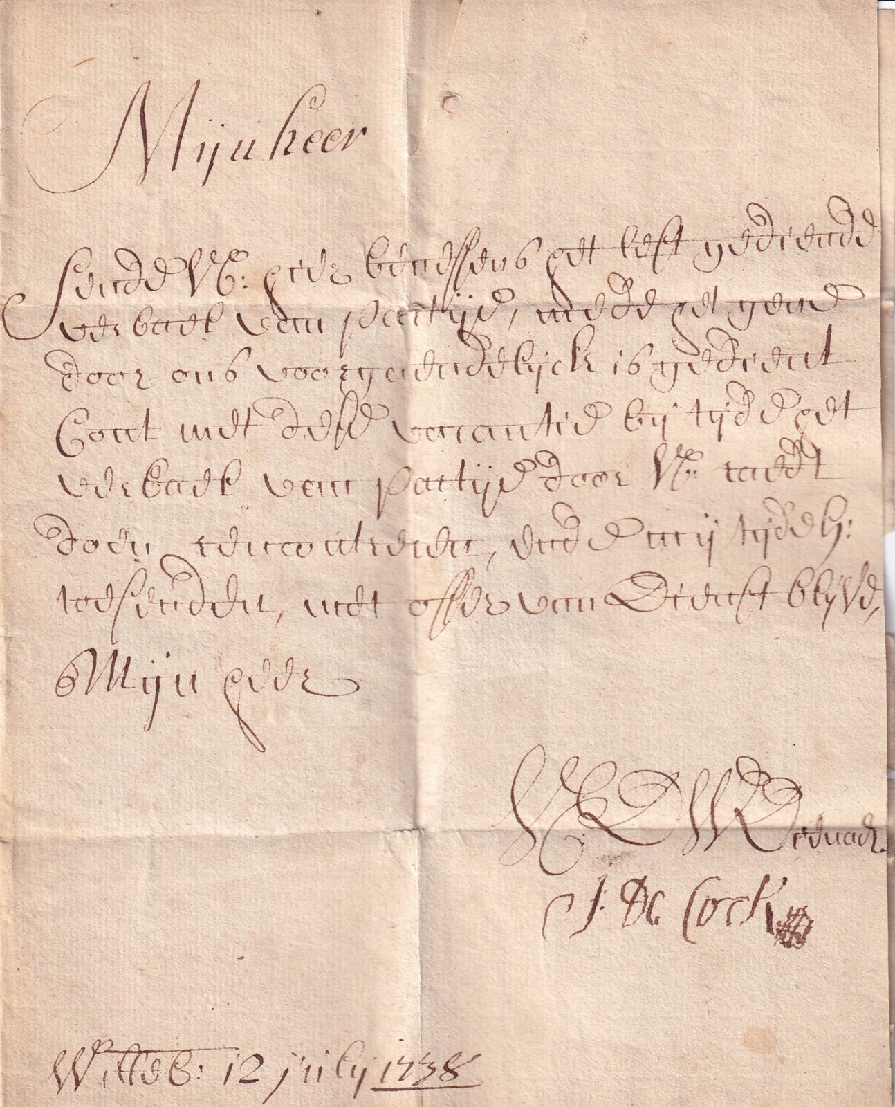 1738 07 12_1 s de Middelburg pour Brussels bi-foglio ripiegato in 6 foglio 2 recto