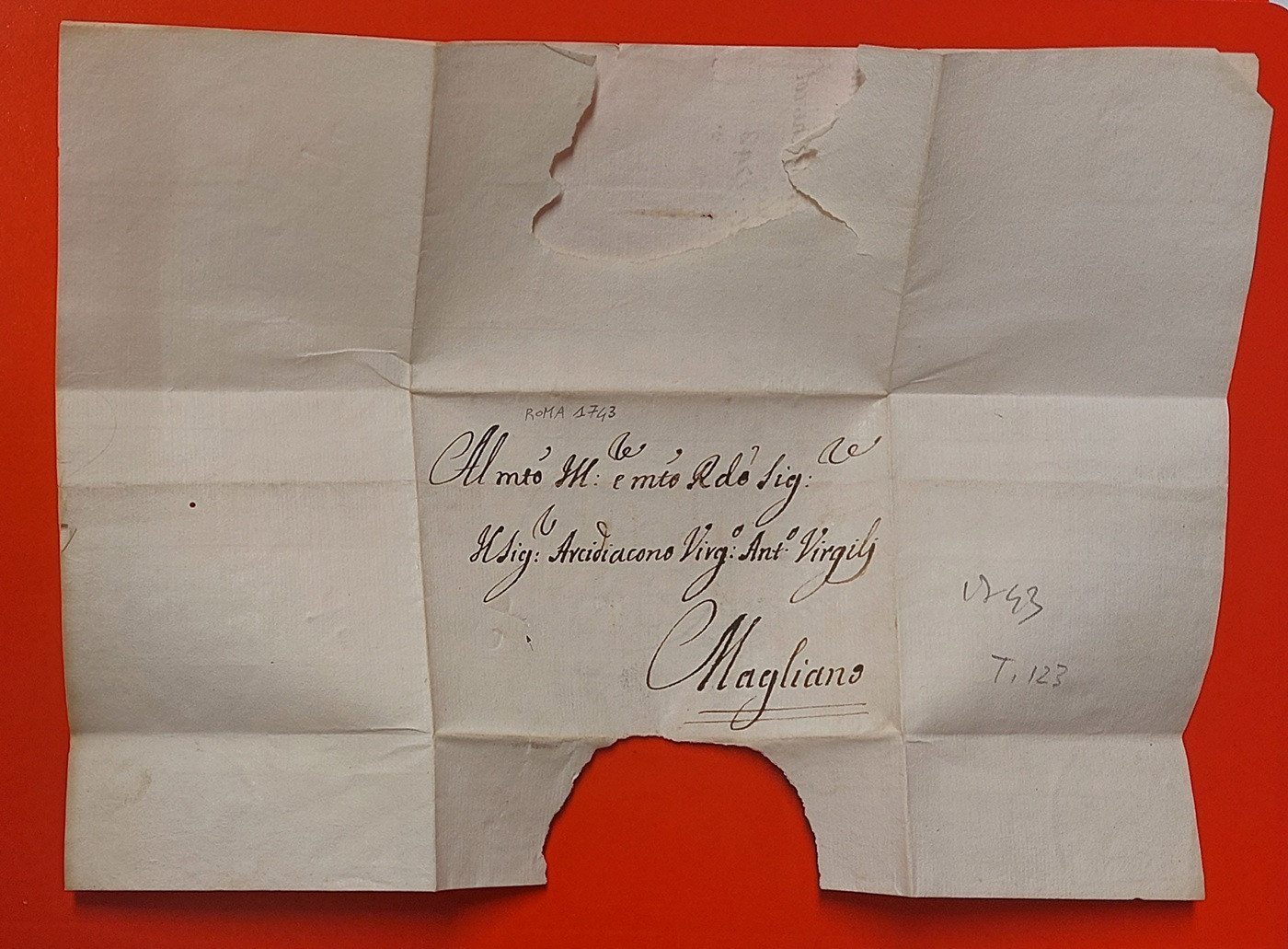 1743 09 18_1 s da Roma a Magliano Foglio 1 di 2 recto con annullo T.123