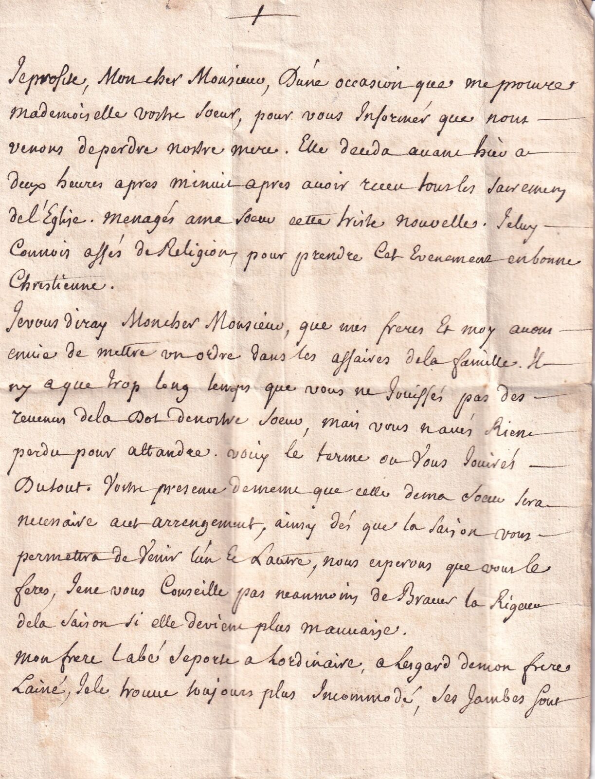 1749 01 25_1 s da GRENOBLE a Vierville — foglio 1 verso testo
