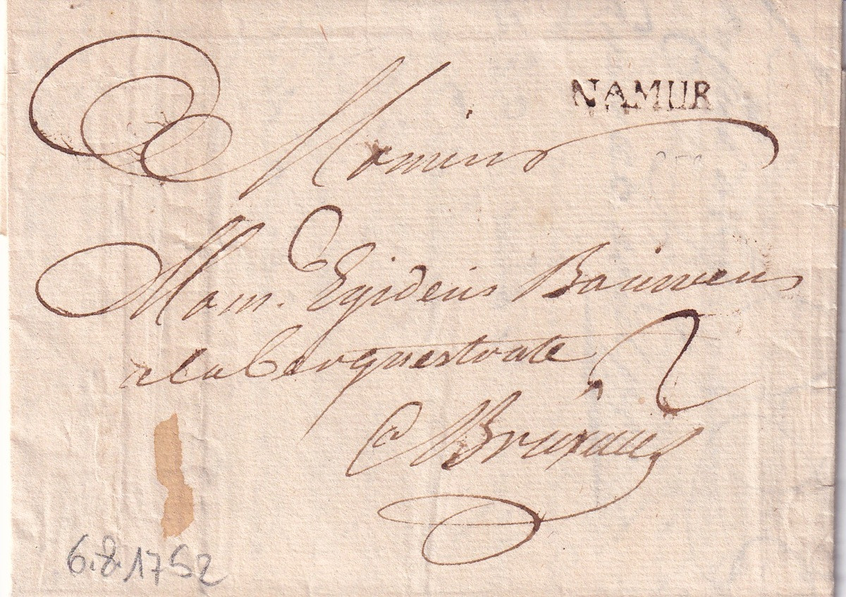 1752 08 06 S de Namur vers Bruxelles_SD_NAMUR-Monsieur Lamquet Bi.foglio ripiegato in 9 Recto