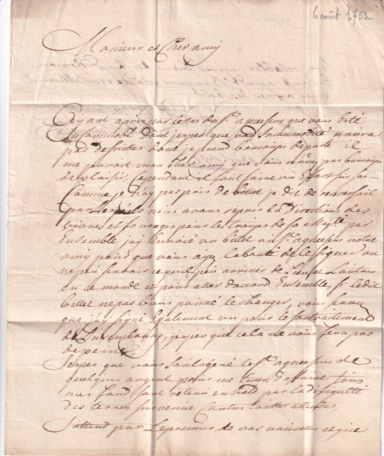 Inizio della lettera in francese