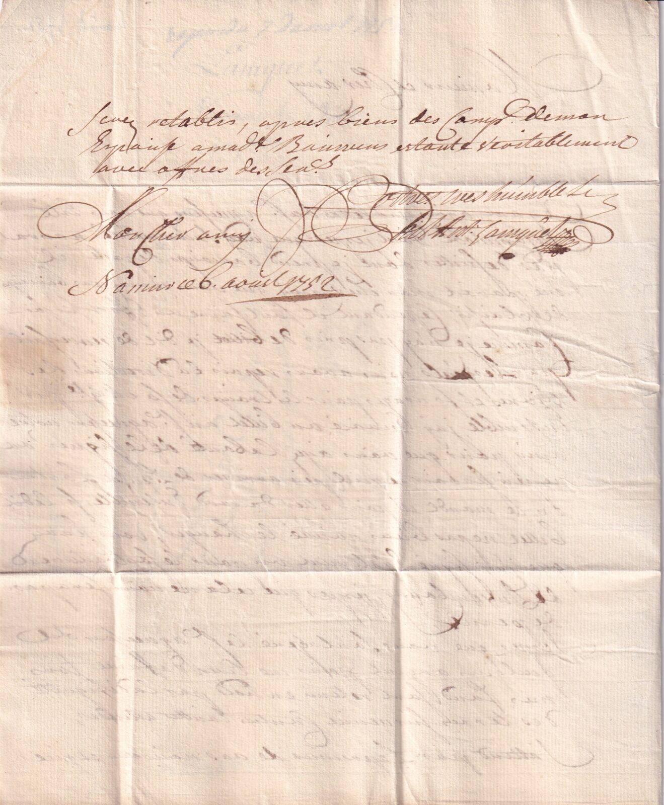 Chiusa della lettera con la firma Lamquet