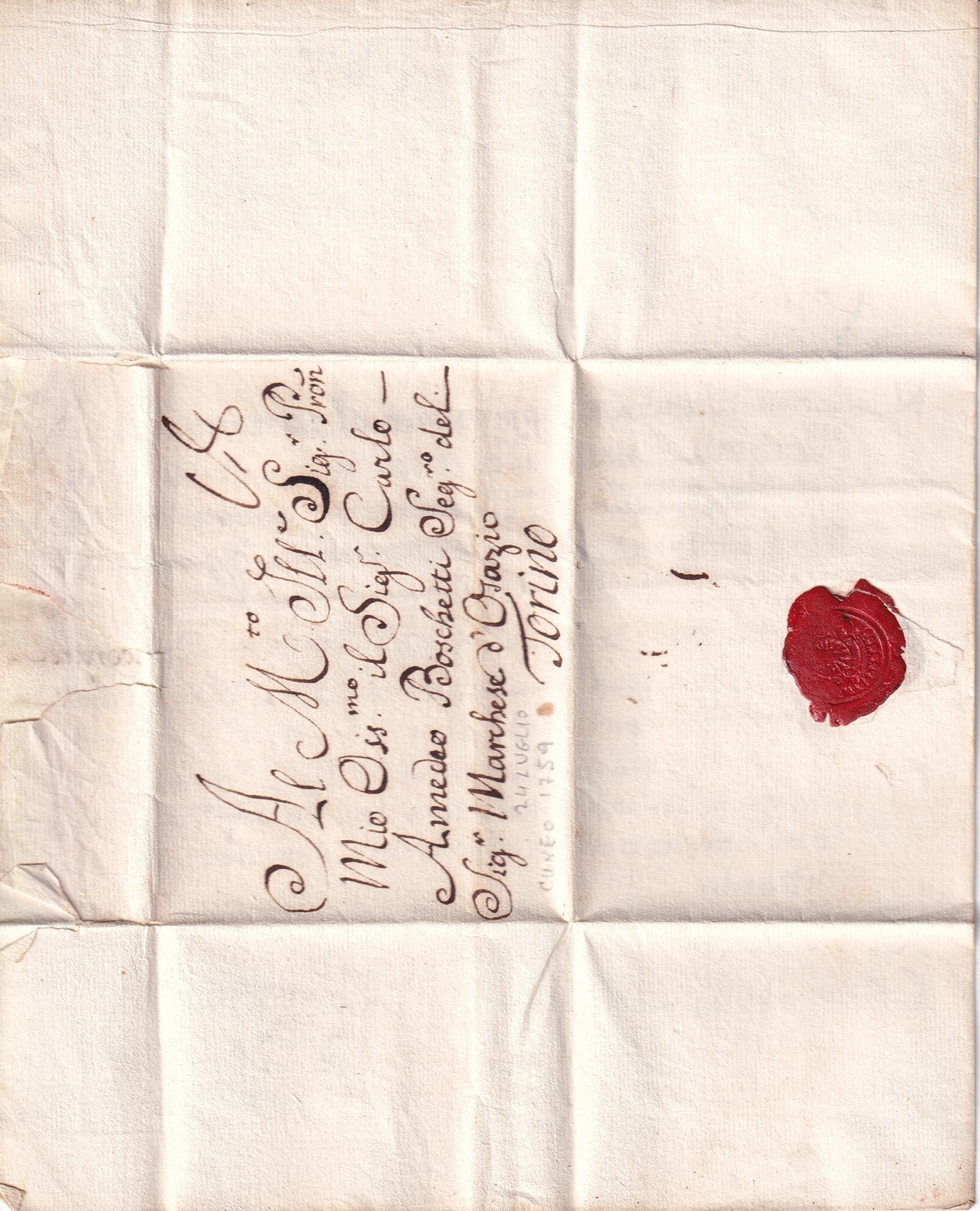 Foglio aperto con indirizzo e sigillo