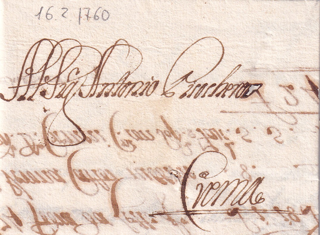 1760 02 16 da BRESCIA_BANCI-r_+ a CREMA Foglio ripiegato in 9 Recto indirizzo