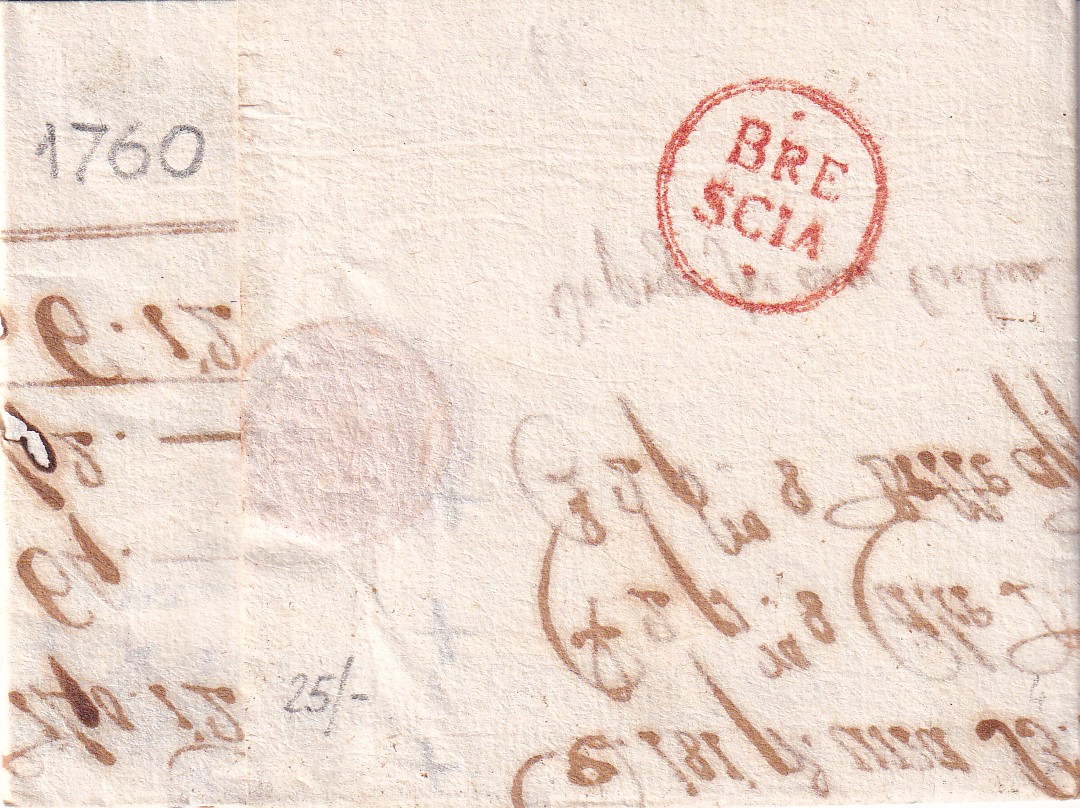1760 02 16_ da BRESCIA_BANCI-r_+ a CREMA Foglio ripiegato in 9 Recto chiusura e annullo