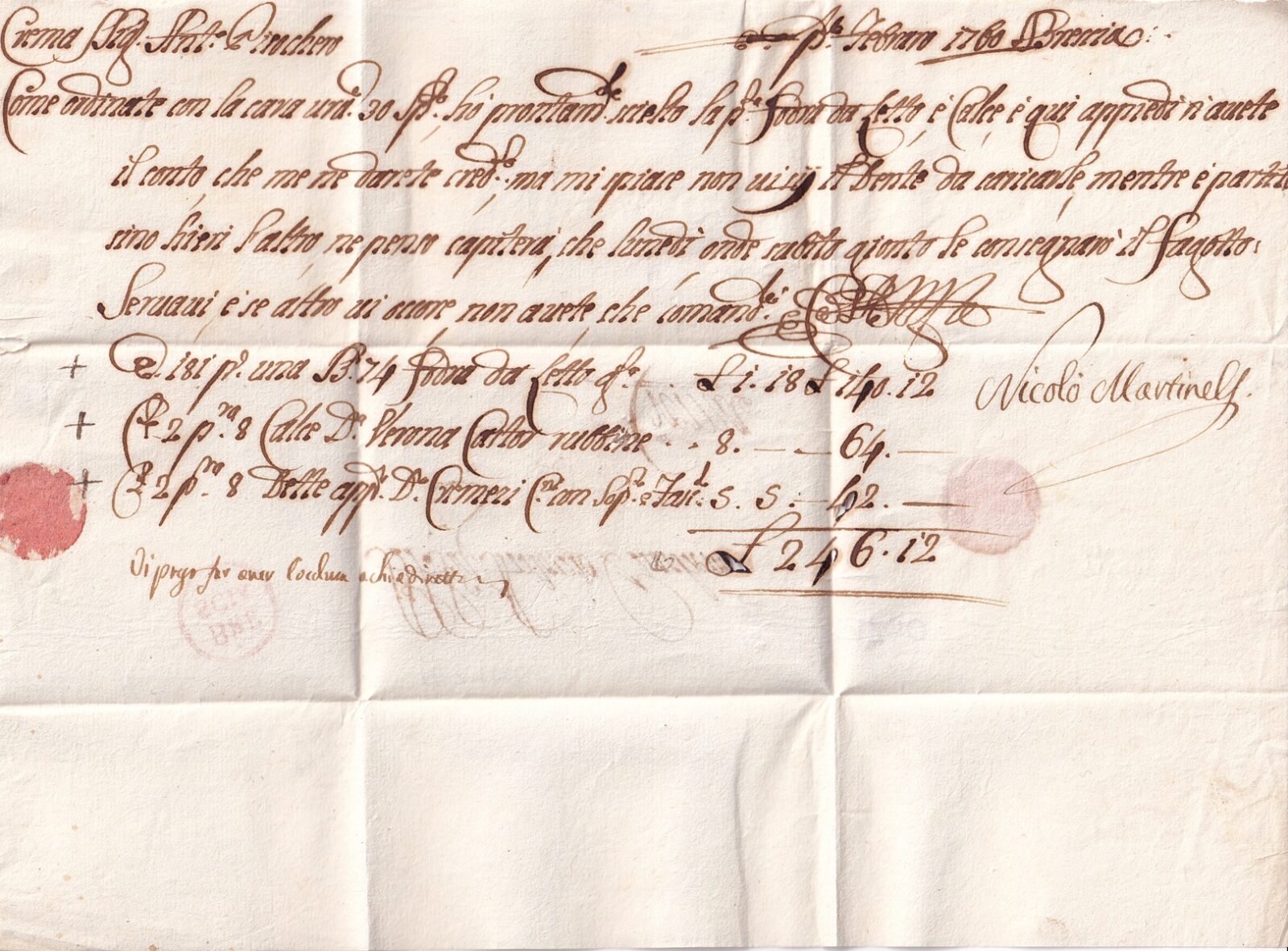 1760 02 16_1 s da BRESCIA_BANCI-r_+ a CREMA Foglio ripiegato in 9 Verso