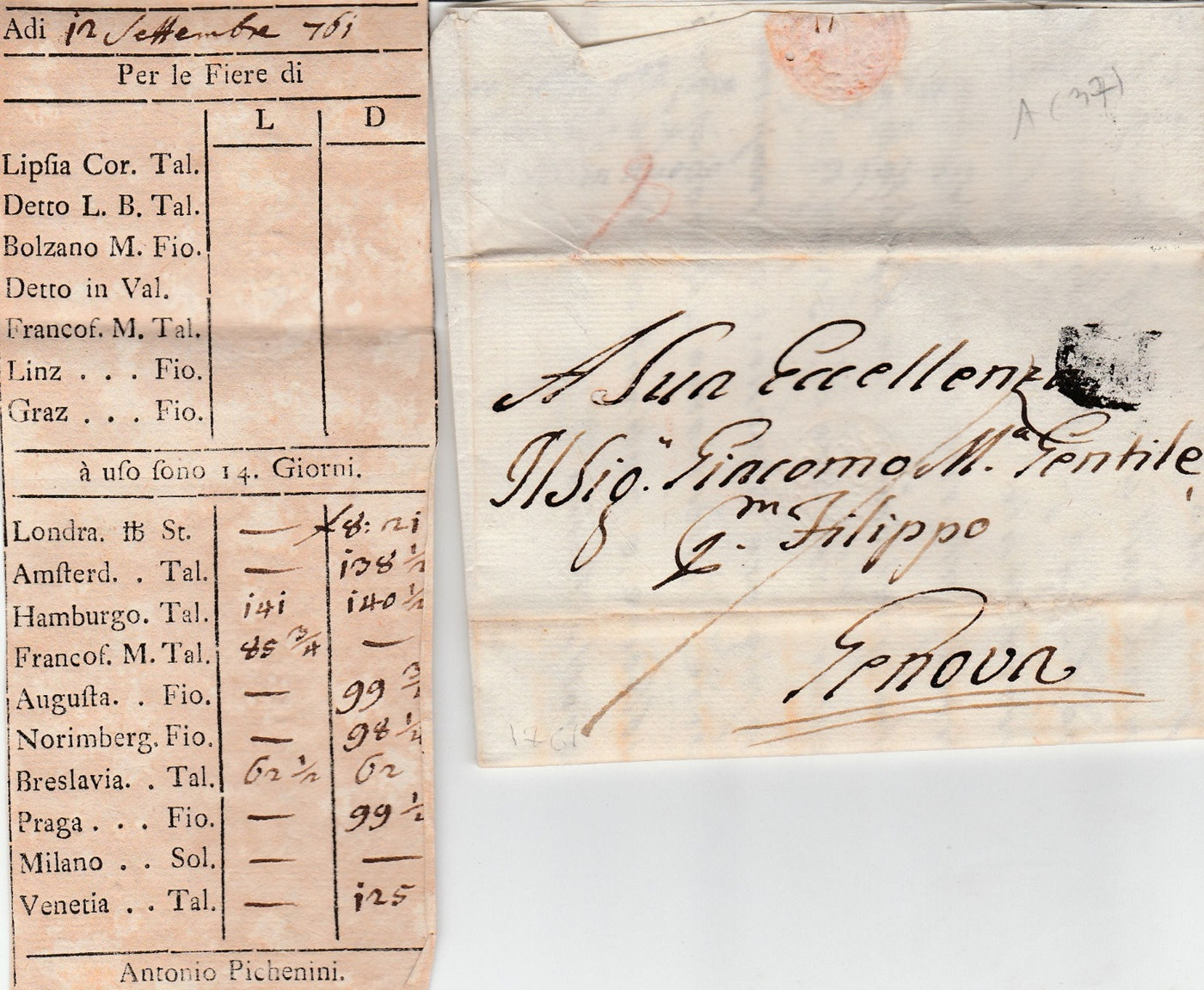 1761 09 14_7 s _LETTERA MERCANTILE DA VIENNA A GENOVA recto e allegato recto